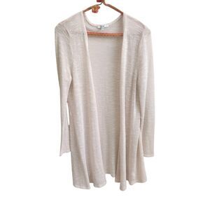 AUW Airy Knit-Long Open Cardigan-Semi-Sheer-Soft Pink-Asym Hem-Coastal Grandma L
